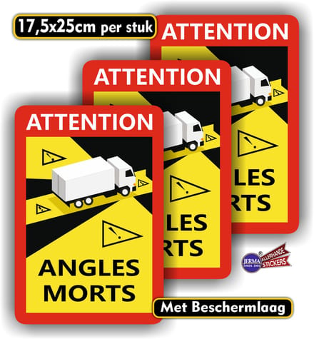 Jerma - Dodehoek - Stickers - Frankrijk – Angles morts - set 3 st - 25 x 17 cm - Weerbestendig Vinyl