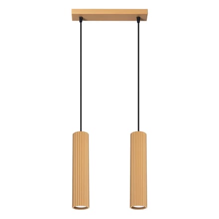 Hanglamp KARBON 2 met 2 geribbelde buiskappen in lijn - Sollux Lighting - IP20 - Goud aluminium behuizing - 30 x 6.5 x 90 cm - 2 x GU10 LED, exclusief lichtbron - 2 x 10 W - Minimalistische hanglamp voor slaapkamer, woonkamer en gang