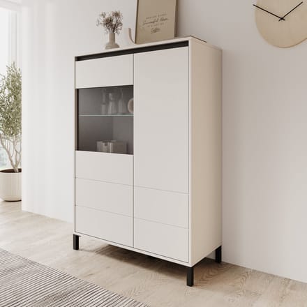 Meubella - Montellini - Vitrinekast - Beige - 93x40x135 cm