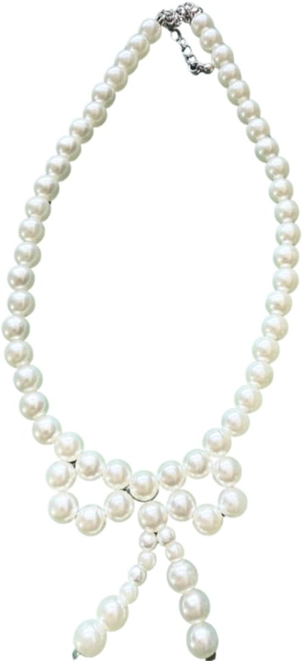 parel ketting -strik -wit-synthetische - Charme Bijoux