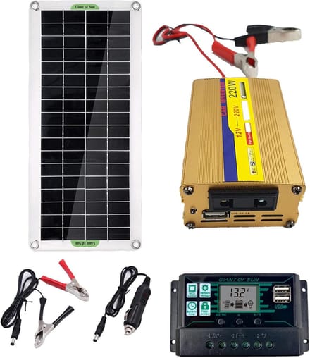 Zonnepaneel Kit - Solar Set - Off-Grid Opladen - Monokristallijn Silicium - 43x20 cm - Zwart
