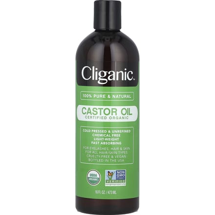 Cliganic, 100% Pure & Natural, Organic Castor Oil, 16 fl oz (473 ml) black