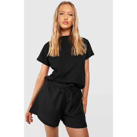 boohoo Dames Tall Linnen Look Flippy Shorts | Zwart | Maat: 38
