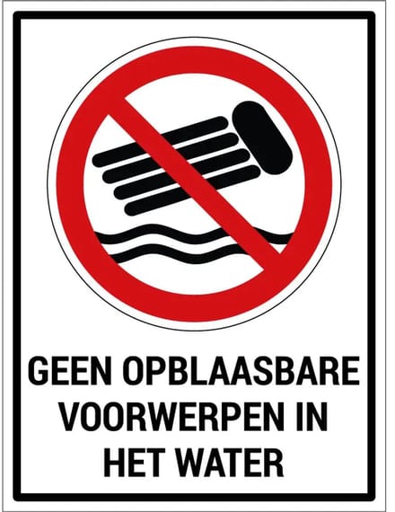Geen opblaasbare voorwerpen in het water sticker met tekst | 28 x 21 cm