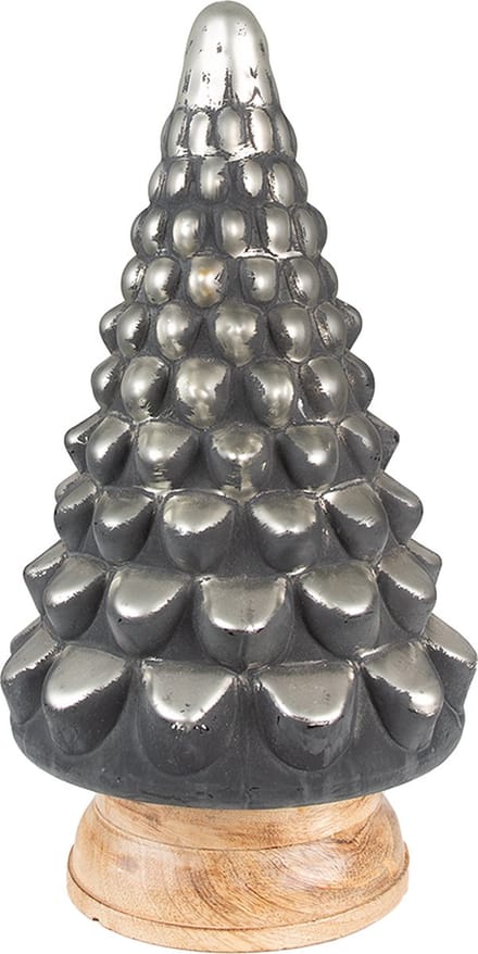 Clayre & Eef Kerstdecoratie Kerstboom 29 cm Grijs Hout Glas Decoratief Figuur Decoratieve Accessoires Woonaccessoires