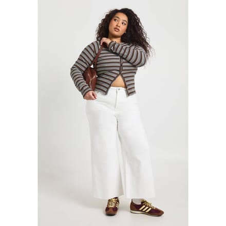 boohoo Dames De Plus High Waist Cropped Wide Leg Jeans | Wit | Maat: 46