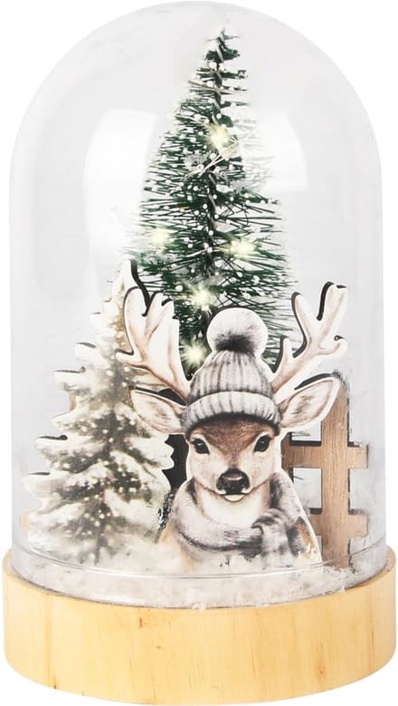 Dekoratief | Globe 'Winter Deer', naturel, glas/hout, LED, 9x9x14cm | A255486
