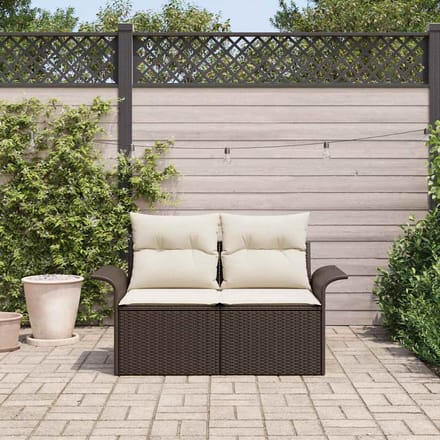 vidaXL - Tuin - Sofa - met - kussen - Bruin - 141 - x - 62 - x - 69cm - poly - rattan