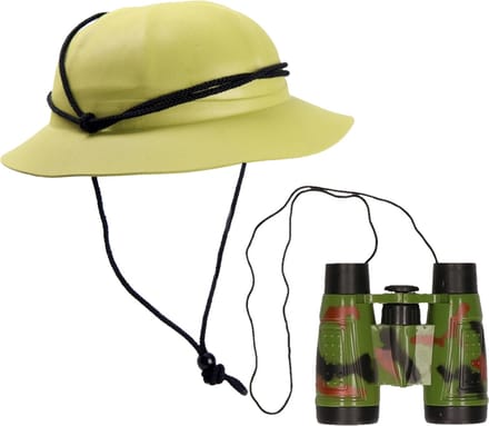 Ravensden Carnaval verkleed safari jungle helm - voor kinderen - met plastic camouflage verrekijker - explorer set