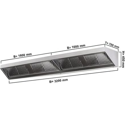 GGM Gastro Wandhaube - 3200mm - mit Filter & Lampe Zilver