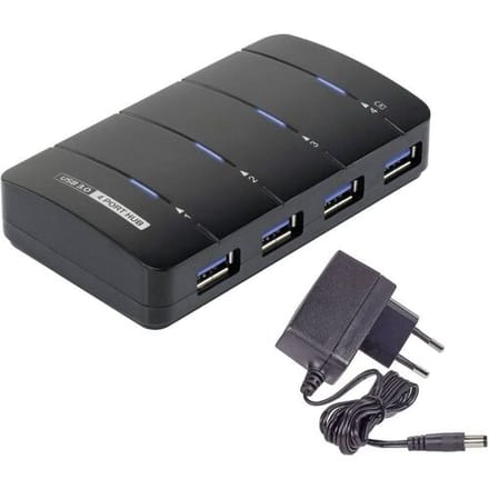 Renkforce RF-3016752 USB-hub 4 poorten USB-A USB 3.0 5 GBit/s Met status-LED's Zwart