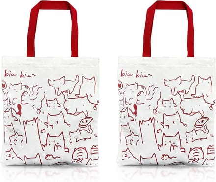 Set van 2 Canvas Draagtassen met Ritssluiting voor Kattenliefhebbers