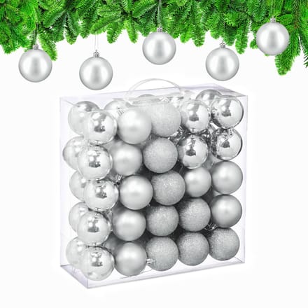 kerstballen set van 50 - Ø 6 cm - kunststof - onbreekbaar - zilver