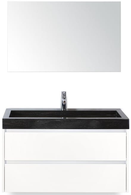 Dante Badmeubelset 100 cm - Wit Hoogglans - Wastafel Hardsteen Wit Lucca met Spiegel