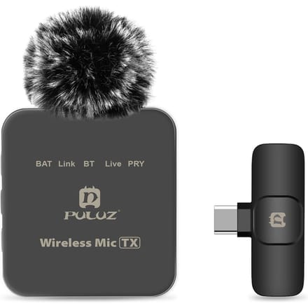 Système de microphone sans fil PULUZ PU646B avec 1 récepteur et 1 émetteur Portée de transmission de 10 m Type-C digital output noir