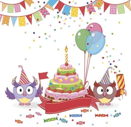 Lunch servetten Funny Owls with B-day Cake - Daisy - 33x33 cm