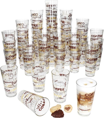 Set van 48 CANDY latte macchiato glazen met opschrift decoratie 380ml