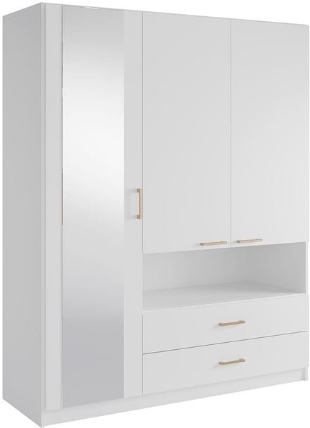 Vente-unique Kledingkast 3 deuren, 2 lades en 1 nis - Met spiegel - B160 cm - Wit - LYRIANO