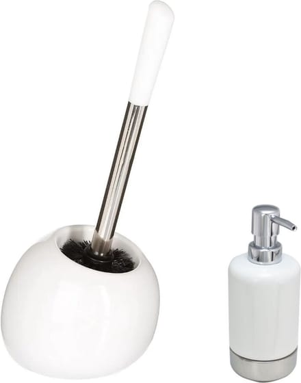 5Five - WC-/toiletborstel in houder - wit/rvs - Zeeppompje 300 ml