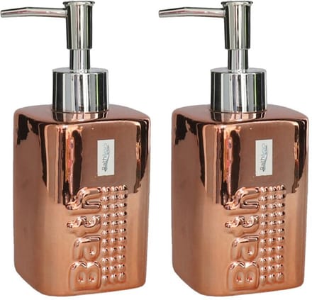 Gerim - zeeppompje/dispenser - 2x stuks - keramiek - koper kleur - 7 x 15 cm