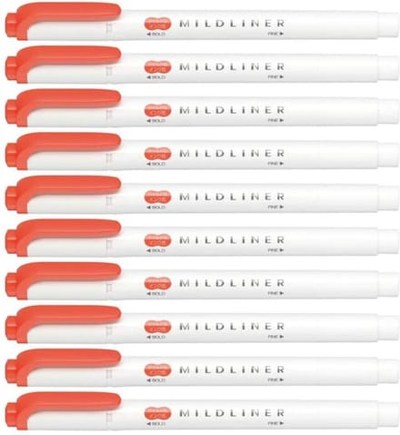 Zebra Mildliner Double-Sided Highlighter - Fine / Bold – Mild Mari Gold Set van 10 + een Luxe Zipperbag - WKT7-MMGO