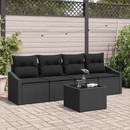 vidaXL Bankstel 5 st Zwart poly rattan