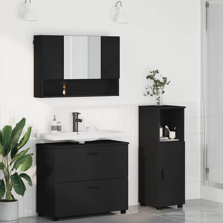 vidaXL - Badkamermeubel - Set - 3 - st - Zwart - 76,5 - x - 35 - x - 64 - cm