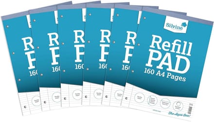 A4 navulpad met 160 pagina's - Geperforeerd en gelijnd met marge - Pack van 6