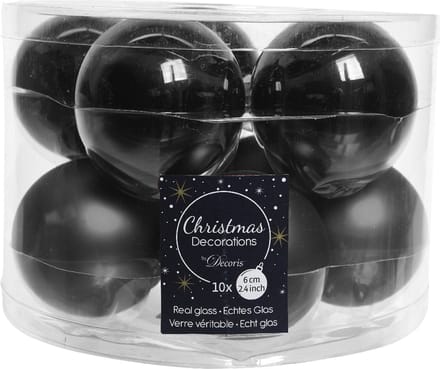 Decoris Kerstballen set - 10x stuks - zwart glas - 6 cm - glans/mat - kerstversiering