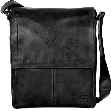 Leren Crossbodytas met klep - Stan - Zwart
