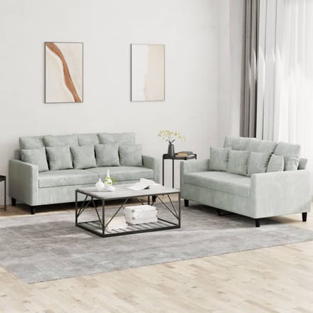vidaXL - 2-delige - Loungeset - met - kussens - fluweel - lichtgrijs