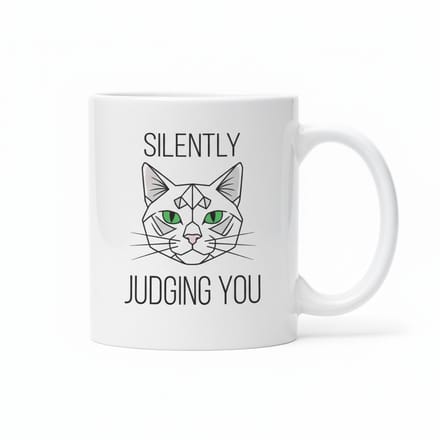 330ml Silently Judging You Kat Mok – Grappige Groene-Ogen Koffiebeker Cadeau voor Kattenliefhebbers