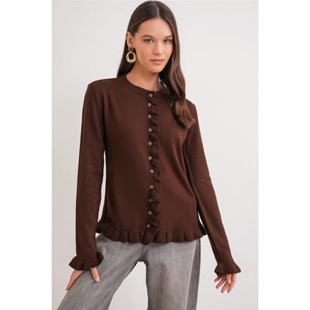 Franje Geribbelde Brei Cardigan