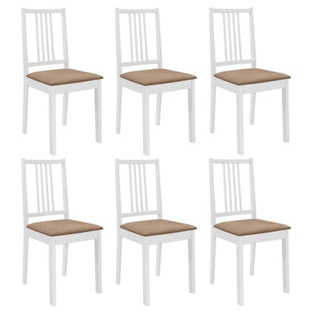 vidaXL - Eetkamerstoelen - met - kussens - 6 - st - massief - hout - wit