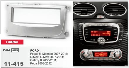 1-DIN FORD Focus II, Mondeo, S-Max, C-Max 2007-2011; Galaxy II 2006-2011; Kuga 2008-2012 (Silver) frame Audiovolt 11-415