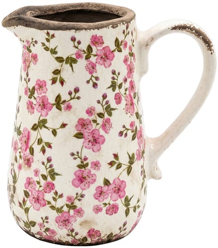 Clayre & Eef Decoratie Kan Beige Keramiek Bloemen