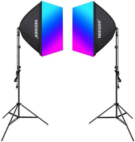 Neewer Kit NK800 - Two Softboxes RGB Bulbs 24W (2700-6500K) Tripods Barndoors