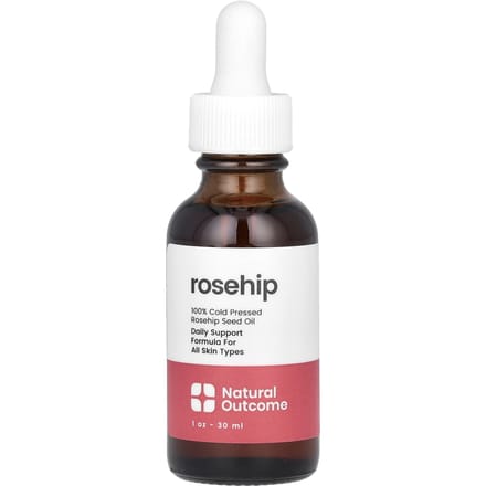 Natural Outcome, 100% cold-pressed rosehip seed oil, 30ml (1oz) white