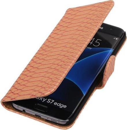 Roze Slang Booktype Samsung Galaxy S7 Edge Wallet Cover Hoesje
