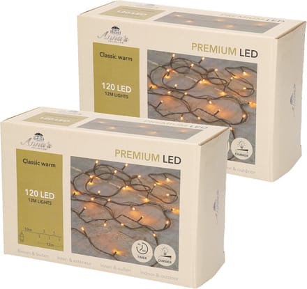 Anna's Collection Kerstverlichting - 2x - 120 LED lampjes - klassiek warm wit - 12 m - lichtsnoer - dimmer - timer - buiten