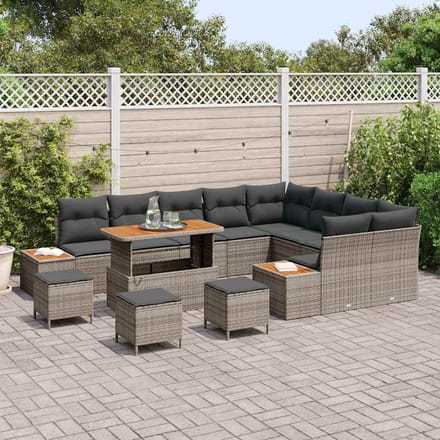 vidaXL - Tuinbank - Set - 13 - st - 12-zits - Grijs - Poly - rattan