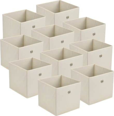 Opbergmanden 28x30x30 cm opvouwbaar set van 10 beige
