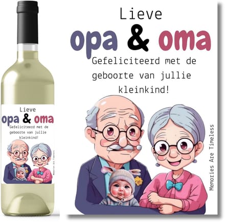 Wijnetiket - Lieve opa & oma - Gefeliciteerd - Geboorte kleinkind