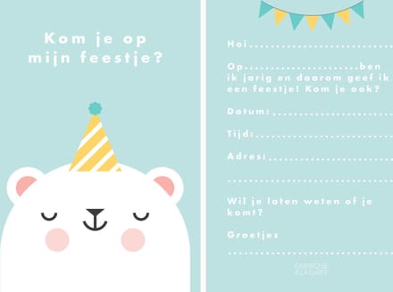 Fabrique a la Carte Uitnodiging Kinderfeestje - Beer - 15 stuks