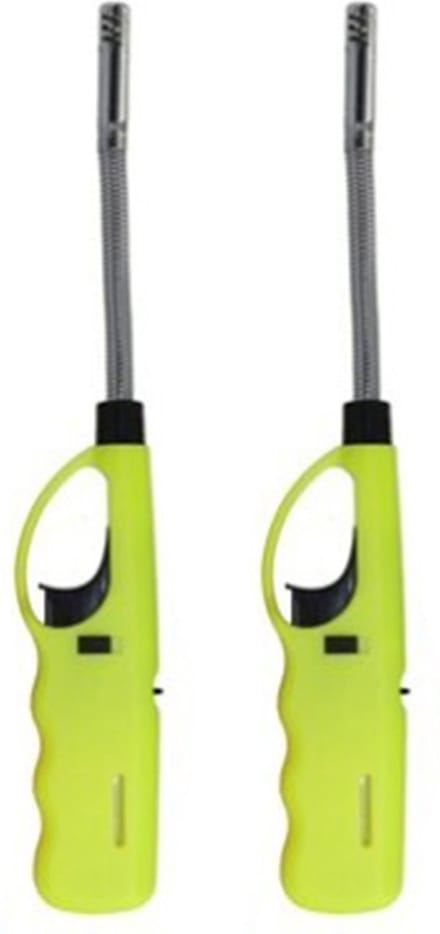 Flame Classics Gasaansteker - 5x - flexibele hals - BBQ/keuken/haard aansteker - groen - 27 cm