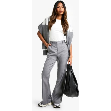 boohoo Dames Gewoven op maat gemaakte flare broek | Houtskool | Maat: 44