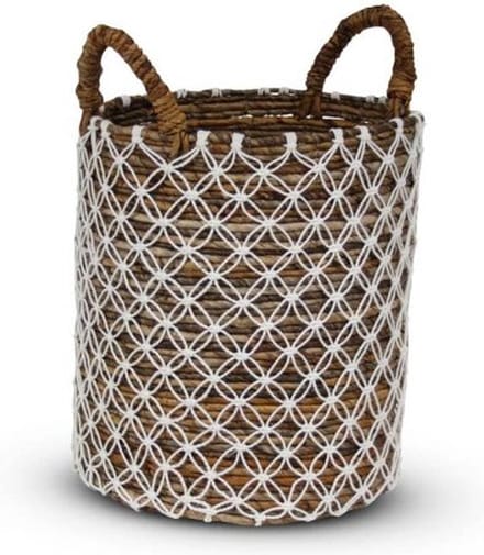 Safaary - Rieten Mand van Zeegras Wit-Naturel Bali-Ø 34 x 40cm