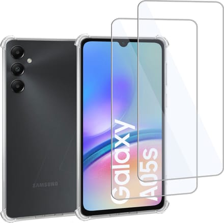Geschikt voor Samsung Galaxy A05s - Hoesje + 2x Screenprotector – Gehard Glas Cover + Shock Proof Case – Transparant