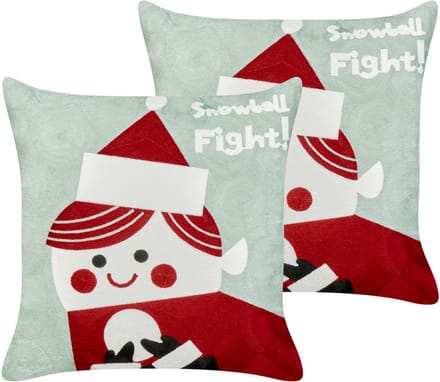 PUDDING - Sierkussen set van 2 - Rood/Groen - 45 x 45 cm - Katoen