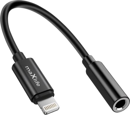 MaXlife, Compacte 3,5 mm audio-adapter (vrouwelijk naar Lightning mannelijk), 13,5 cm, Zwart